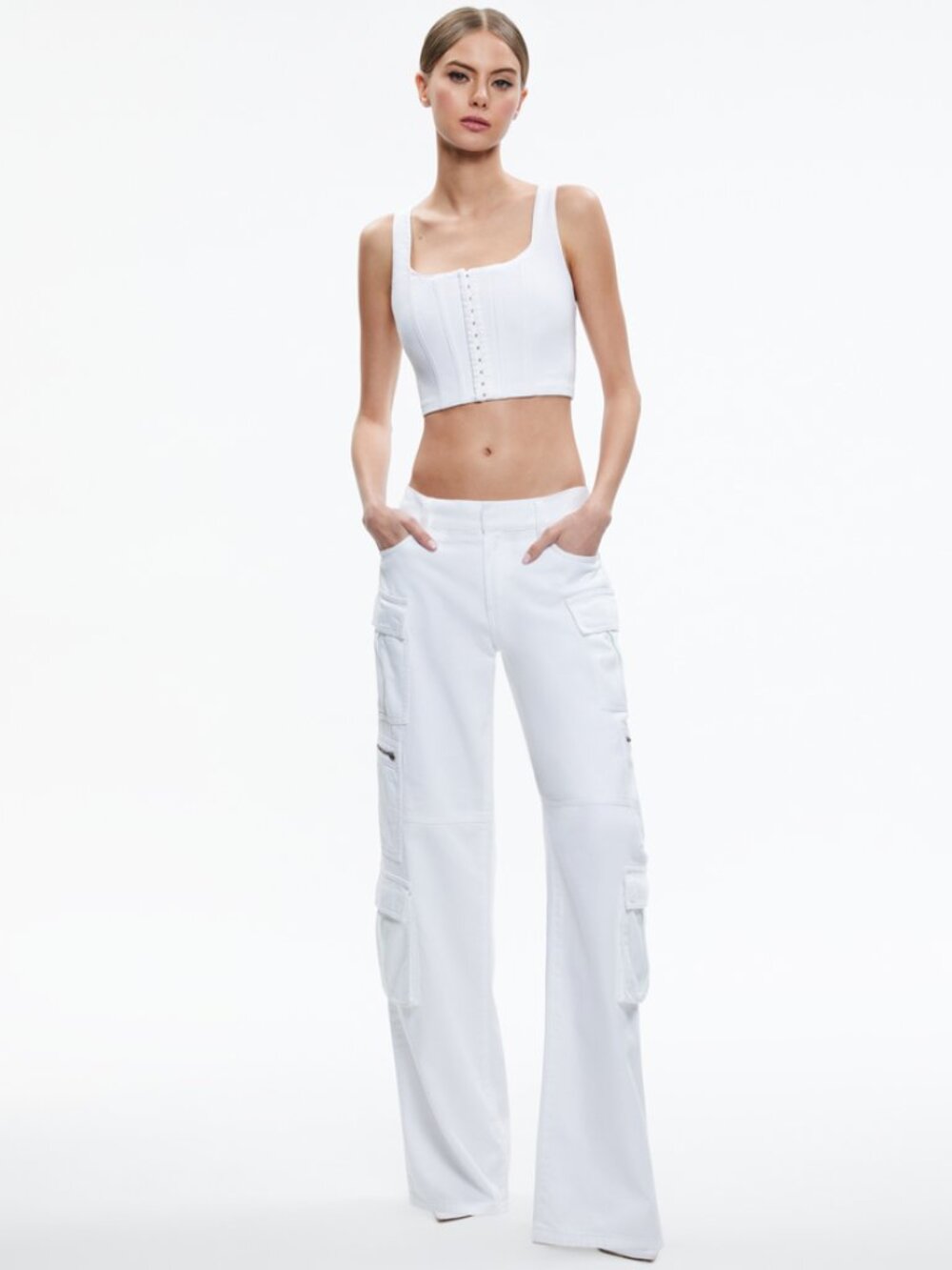 Alice + Olivia White Cay Baggy Denim Cargo Wide-Leg Jeans - Size 25